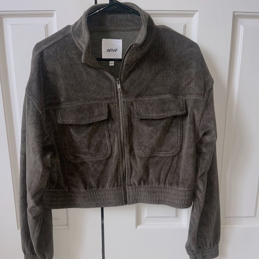 Aerie Dark Green Cropped Corduroy Jacket